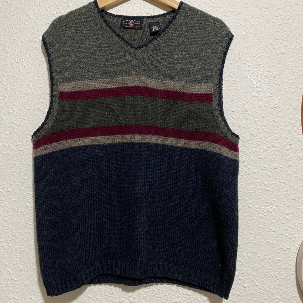 Vintage American Eagle Outfitters Mens S V-Neck Striped‎ Sweater Vest Wool Blend - Picture 4 of 4